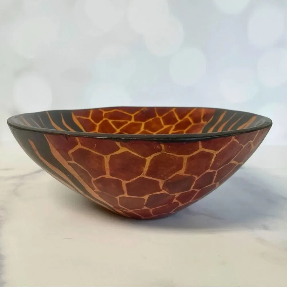 Hand Carved Wooden Bowl with Sunburst Design